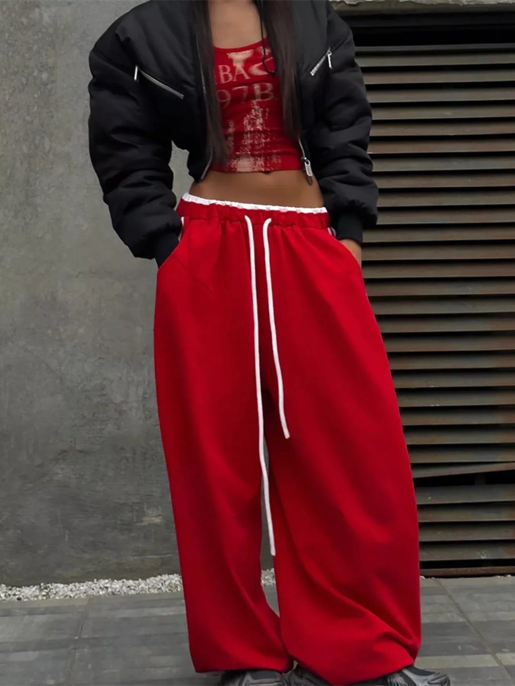 Side Stripes High-waisted Wide-leg Sweatpants (7)