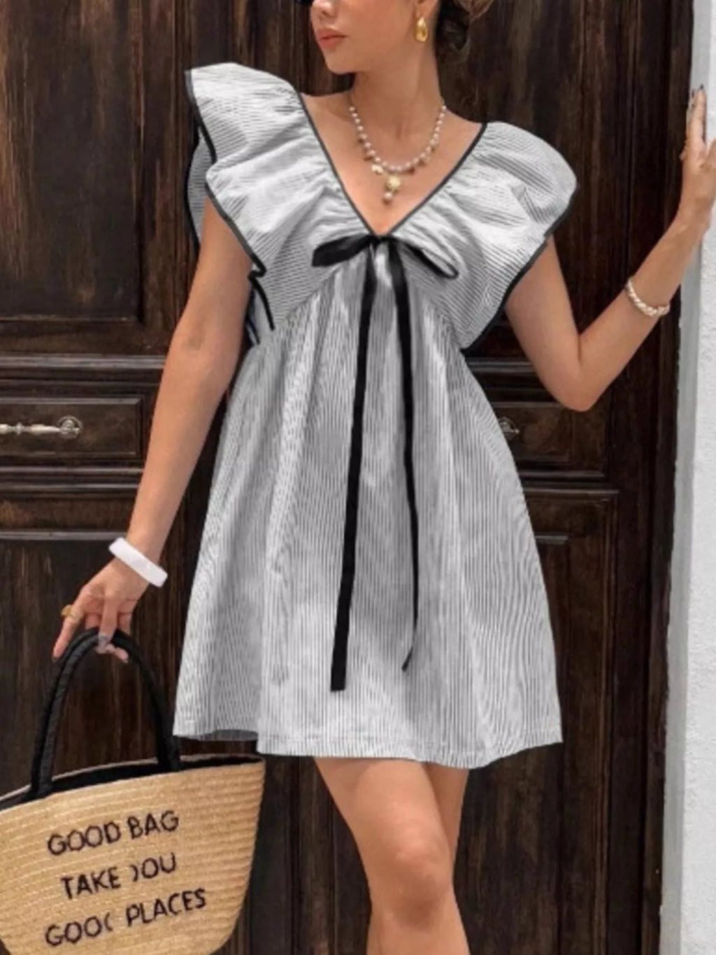 Striped Ruffle Sleeve Mini Dress (9)