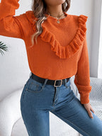Ruffled Round Neck Long Sleeve Sweater (17)