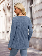 Ribbed Knit Button-front Long Sleeve T-shirt (13)