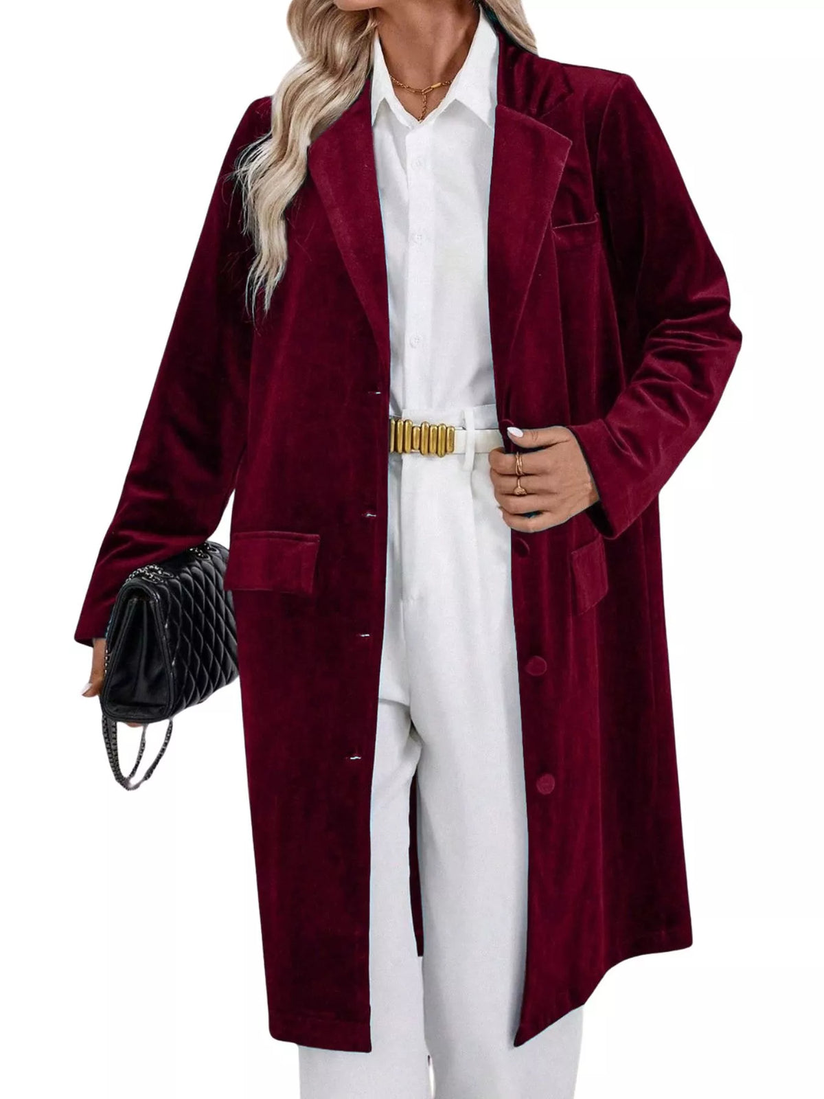 Lapel Collar Long Sleeve Longline Coat (19)