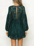 Lace V-neck Long Sleeve Mini Dress (4)