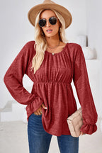 Ruched Round Neck Flounce Sleeve Blouse (7)