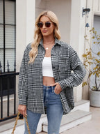 Pocketed Plaid Collared Neck Long Sleeve Shirt (3)