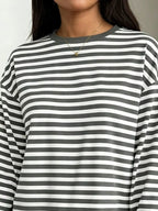 Full Size Casual Long-sleeve Striped Crew Neck T-shirt Plus (6)