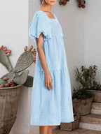 Plaid Square Neck Short Sleeve Dress (2)