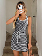 Striped Knitted Mini Dress Drawstring (9)