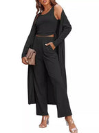 Round Neck Tank Cardigan Pants Set (4)