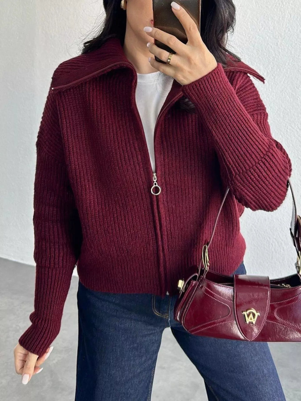Zip Up Dropped Shoulder Cardigan (12)