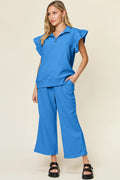 Ruffle Drawstring Wide Leg Set