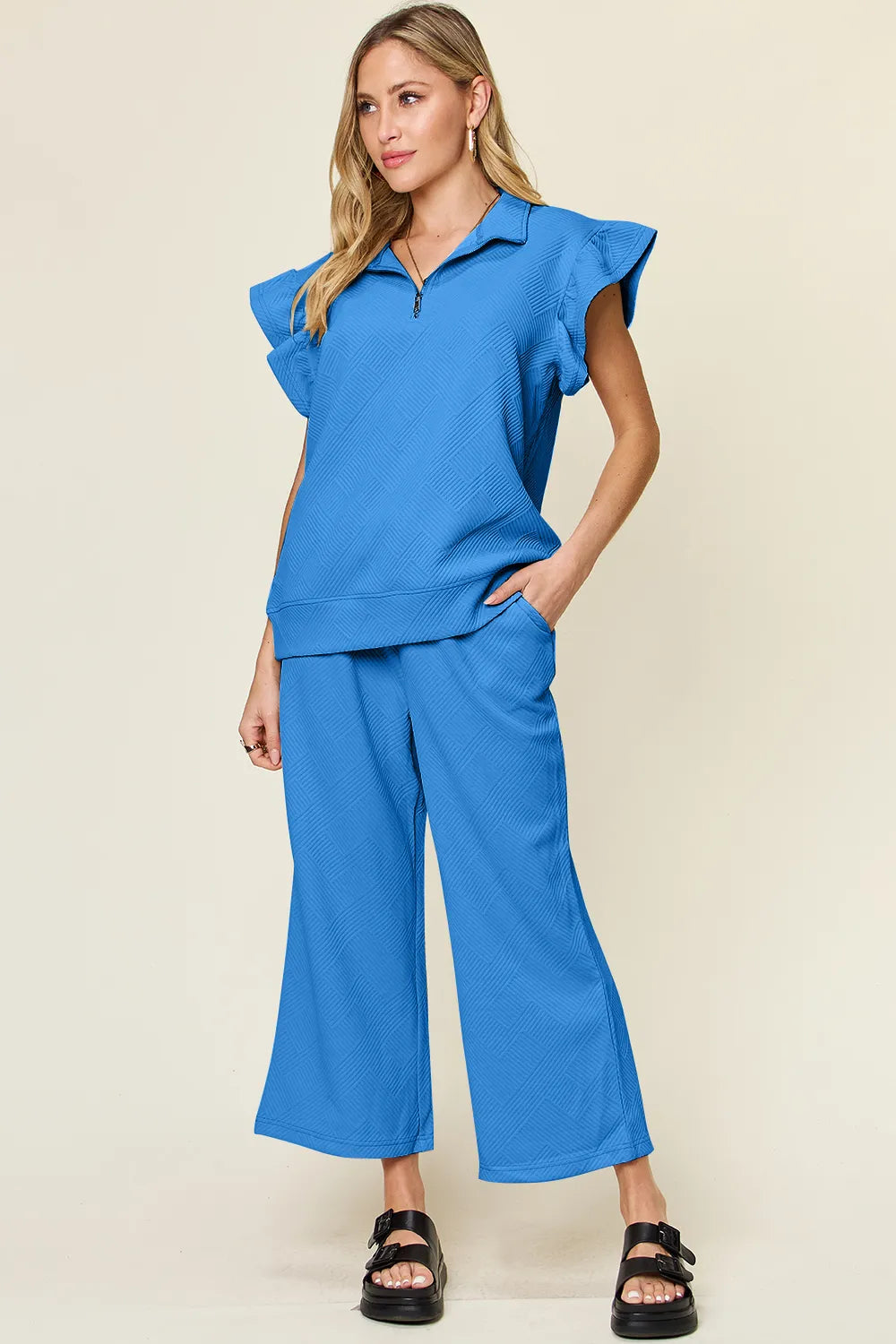 Ruffle Drawstring Wide Leg Set