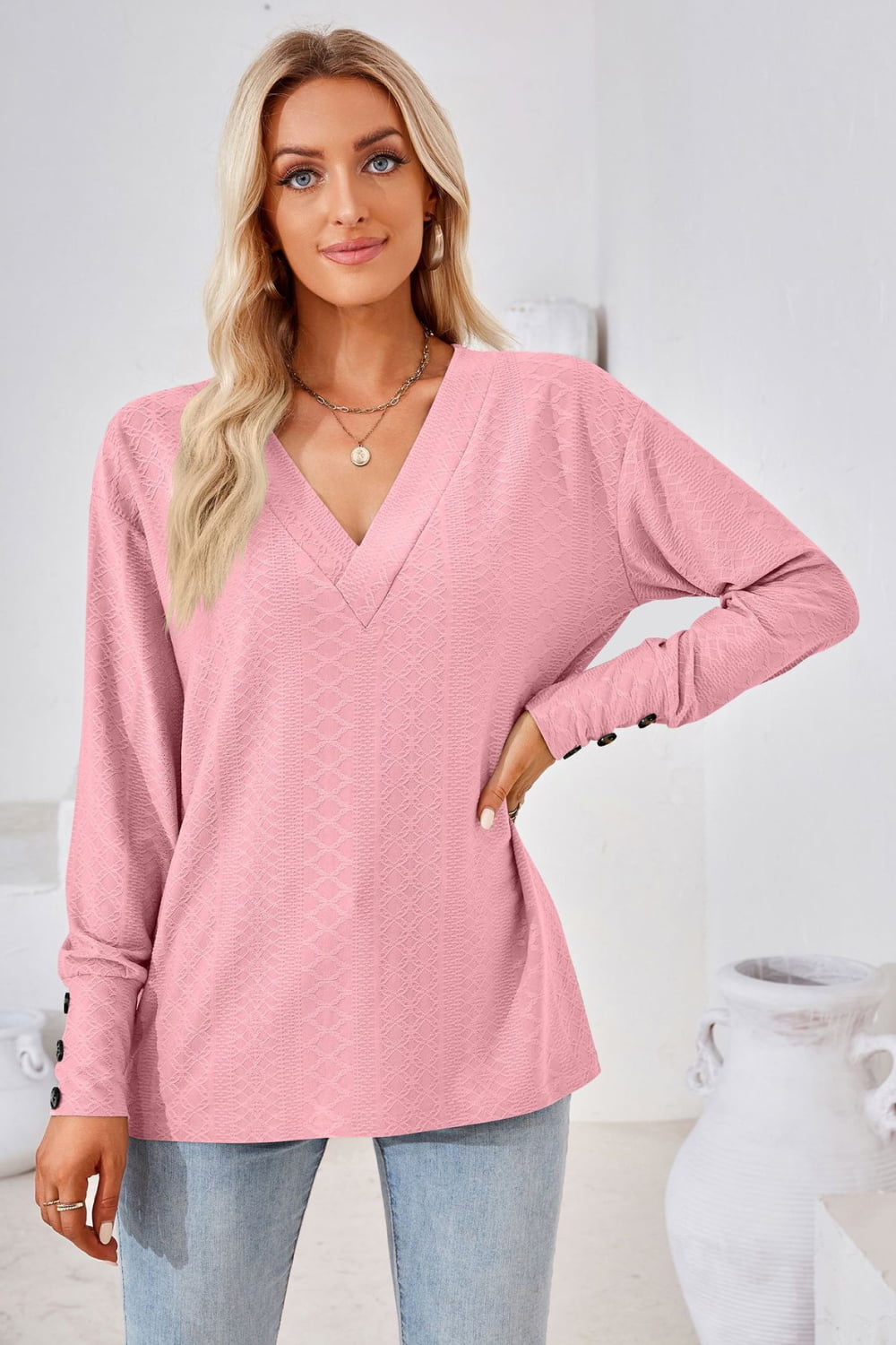 V-neck Long Sleeve Blouse (11)