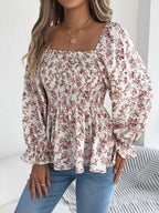 Floral Square Neck Flounce Sleeve Blouse (17)