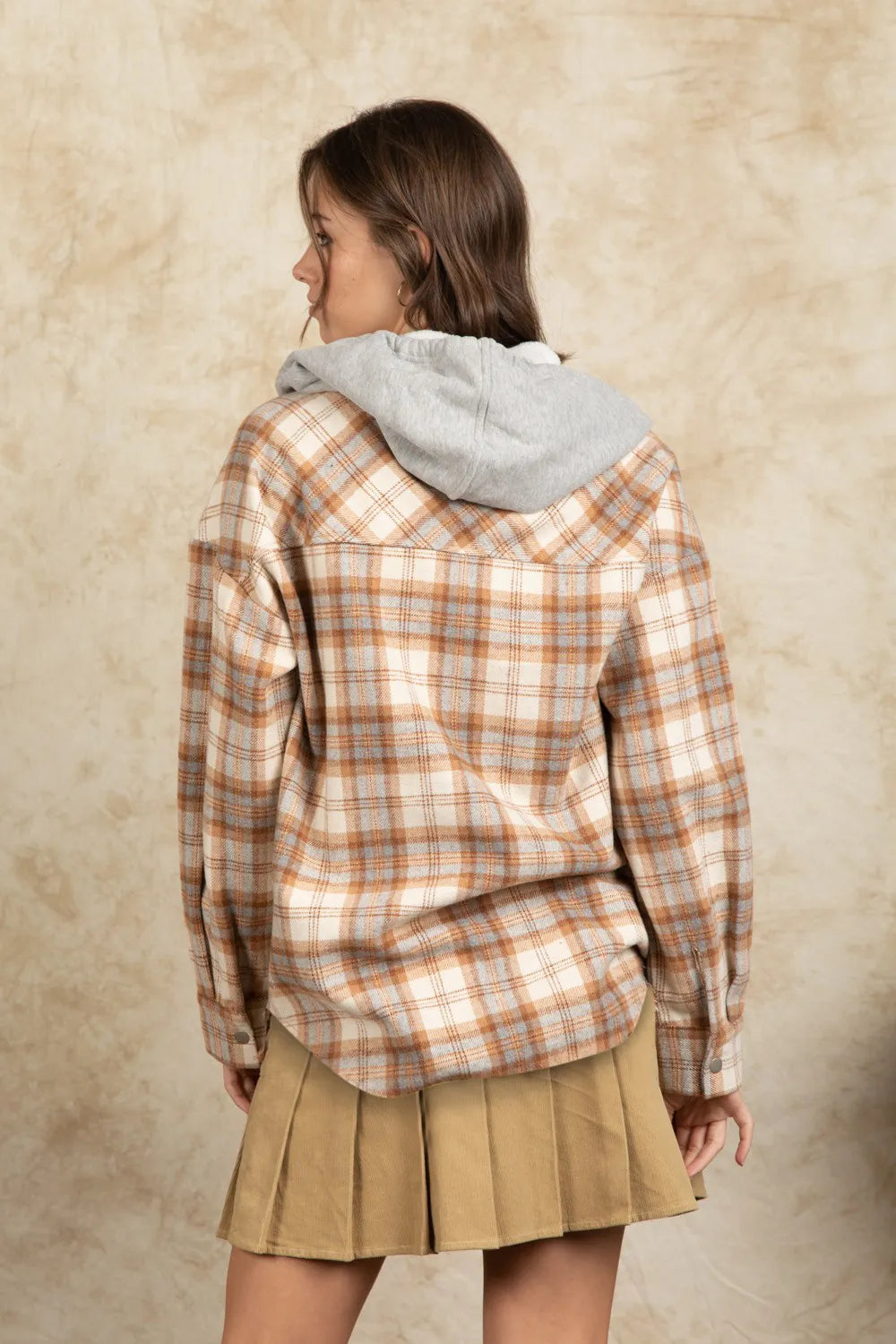 Drawstring Plaid Long Sleeve Hooded Jacket (12)