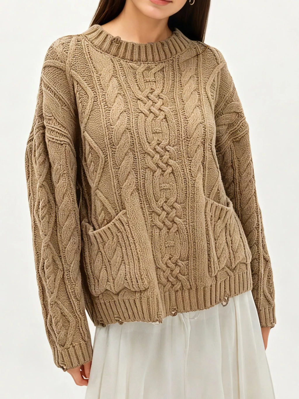 Cable-knit Sweater Front Pockets (5)
