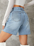Frayed Hem Denim Shorts (9)