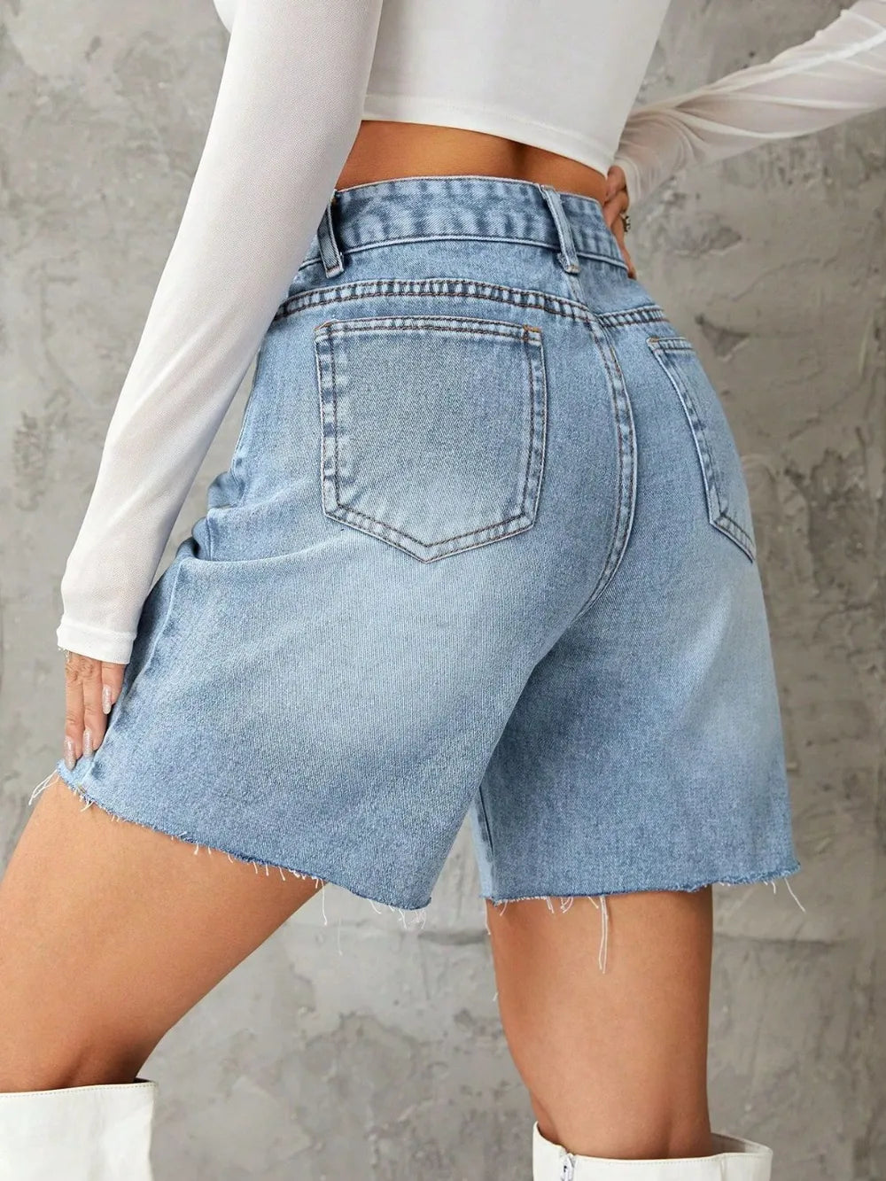 Frayed Hem Denim Shorts (9)