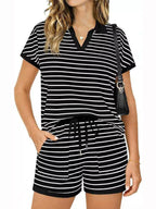 Striped Short Sleeve Polo Shorts Set (9)