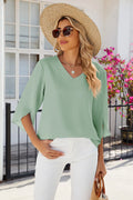 V-neck Three-quarter Sleeve Top