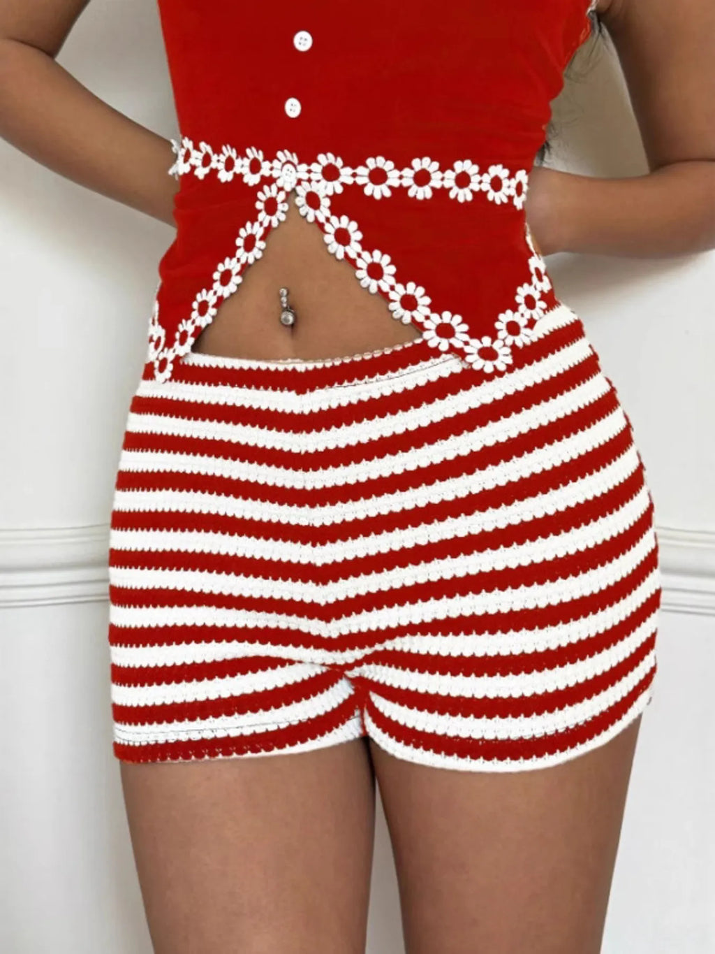 Striped High Waist Knit Shorts (12)