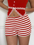 Striped High Waist Knit Shorts (12)