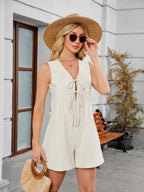 Tie Front Sleeveless Romper Pockets (6)