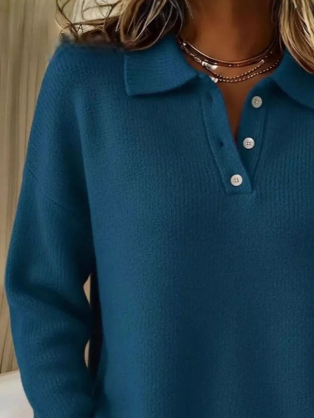 Full Size Half Button Collar Drop Shoulder Sweater Plus (6)
