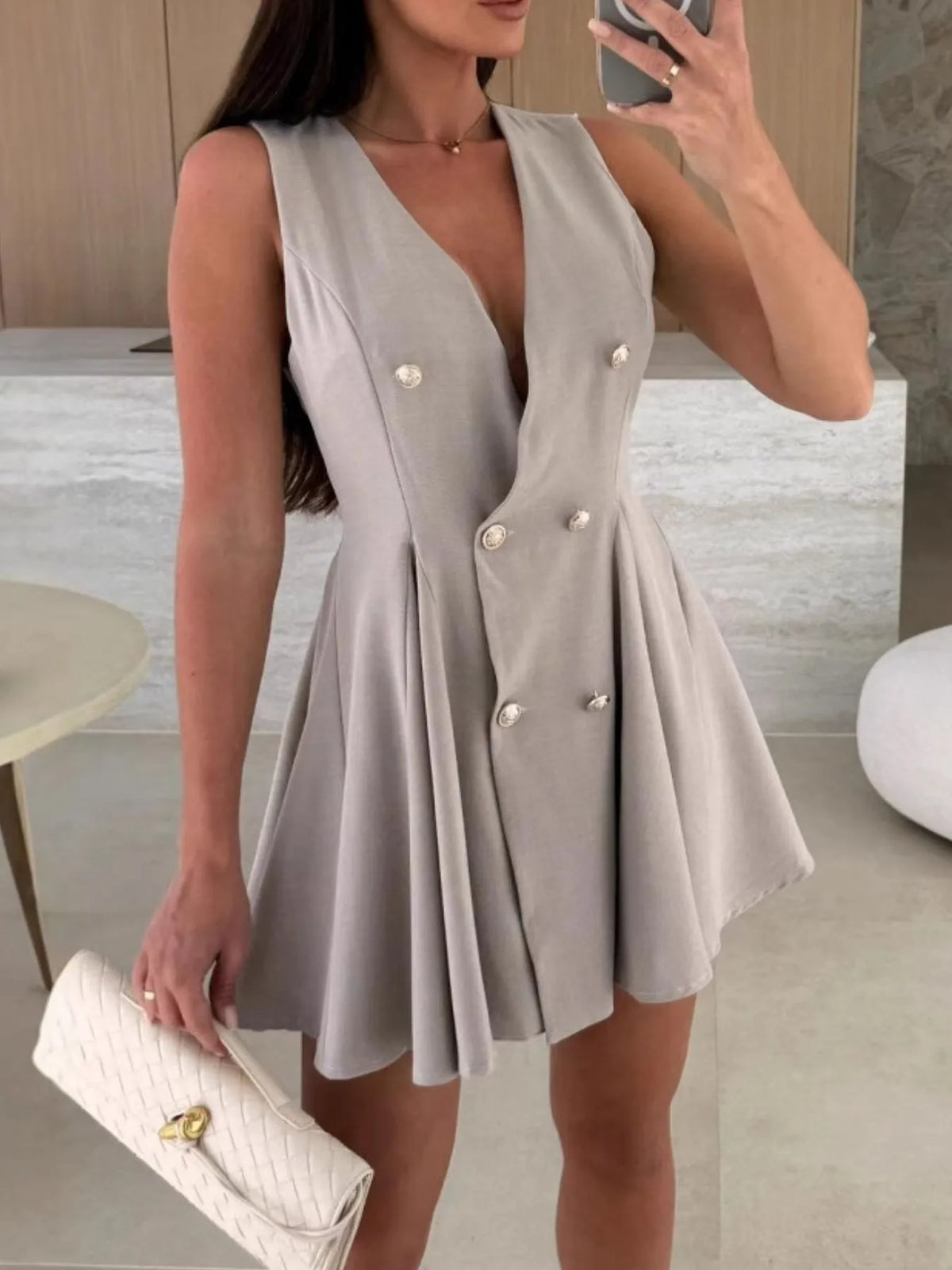 Sleeveless Double-breasted Mini Dress (15)
