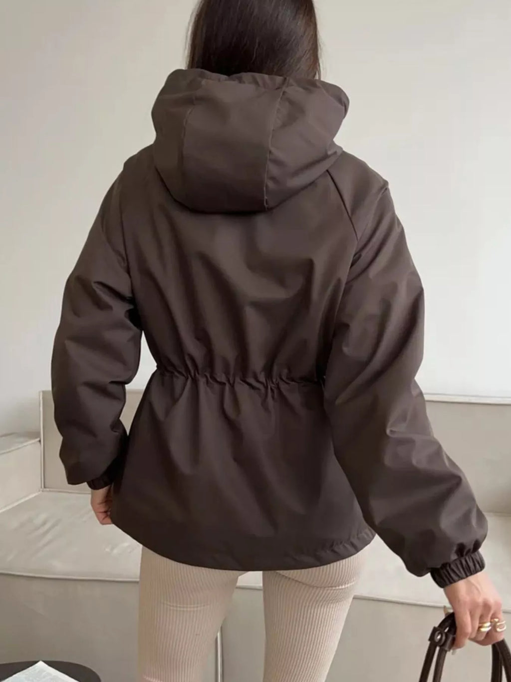 Drawstring Waist Hooded Windbreaker Outerwear (6)