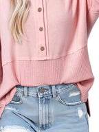 Button Detail Texture Knit T-shirt (9)