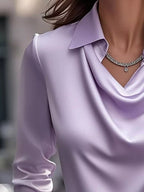 Ruched Long Sleeve Drape Collar Blouse (24)