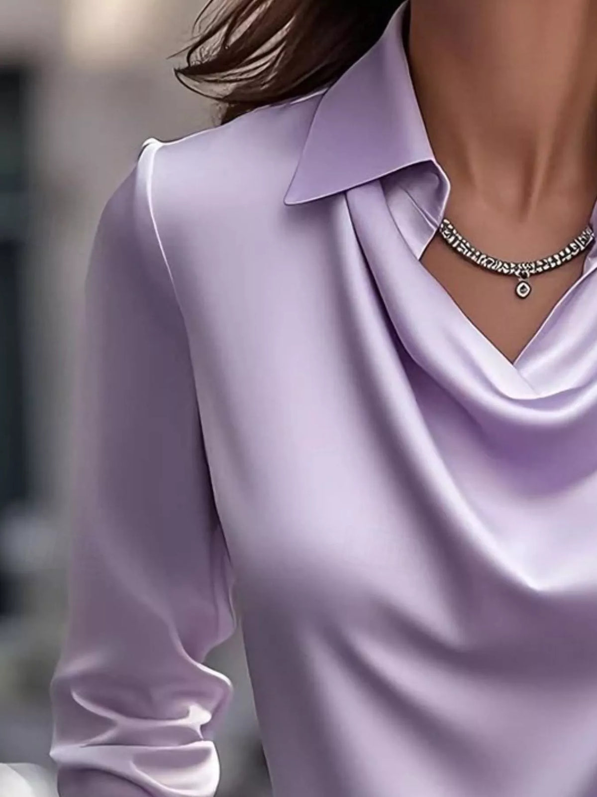 Ruched Long Sleeve Drape Collar Blouse (24)