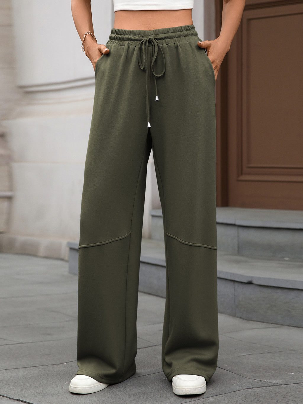 Drawstring High Waist Wide Leg Casual Pants (20)