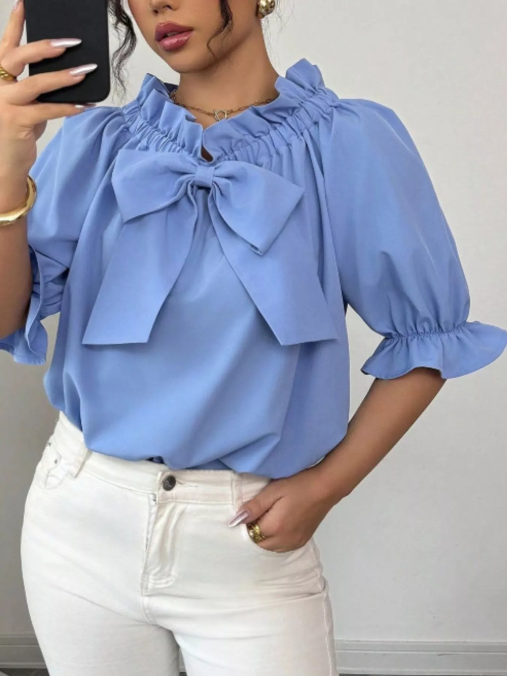 Bow Flounce Sleeve Blouse (22)