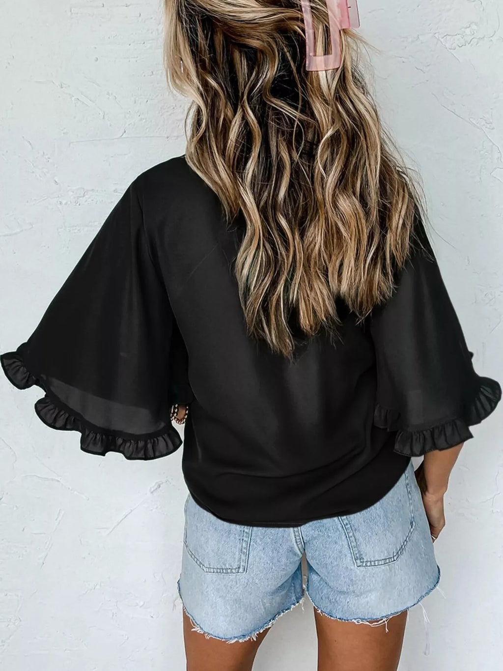 Ruffle Trim Half Sleeve Blouse (19)