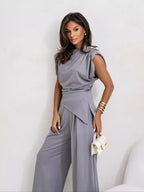 Satin Cowl Neck Top Pants Set (17)