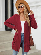 Pocketed Open Front Long Sleeve Cardigan (35)