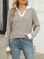Ribbed Knit Long Sleeve T-shirt (16)