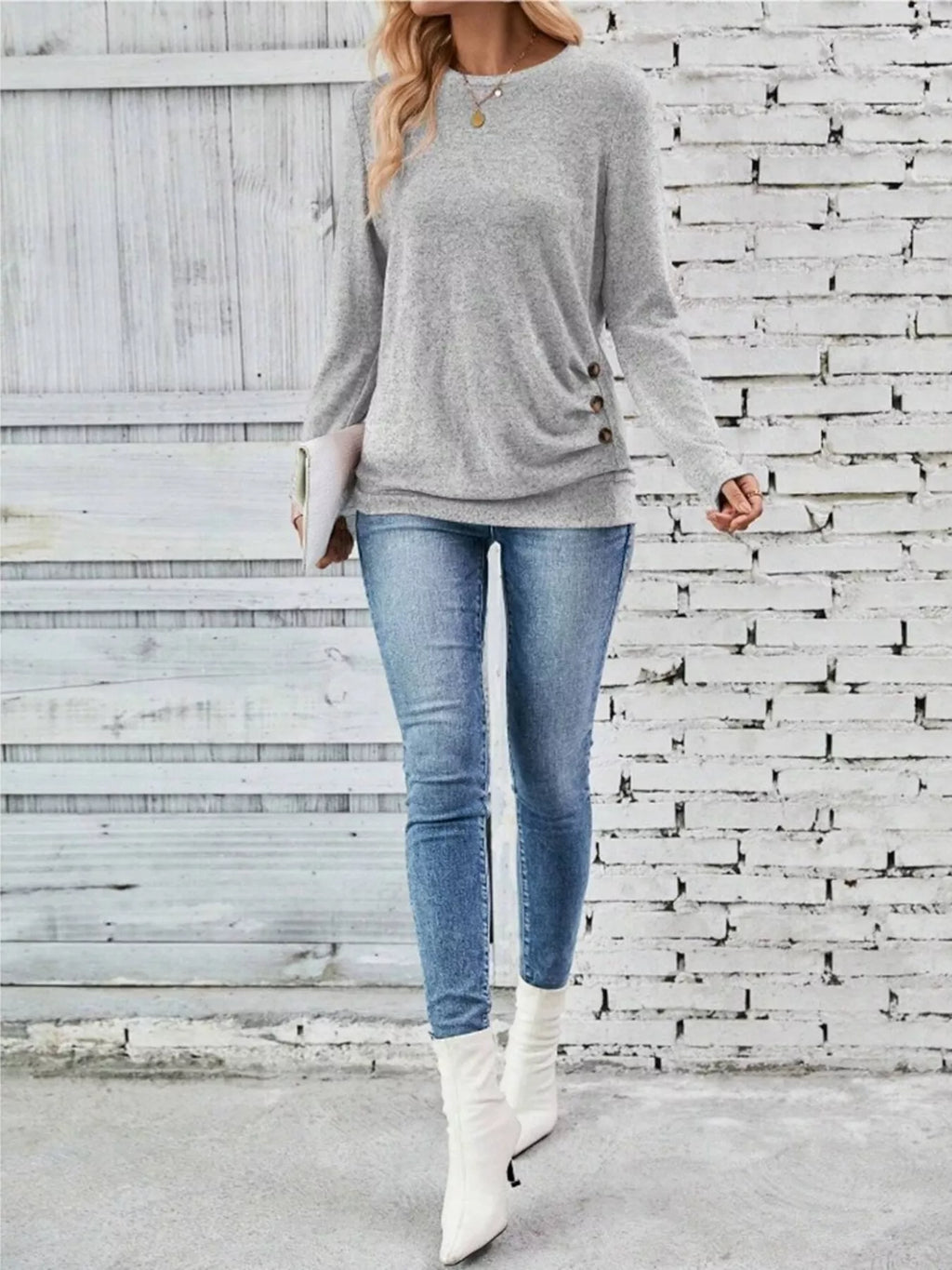 Casual Decor Button Long Sleeve T-shirt (6)