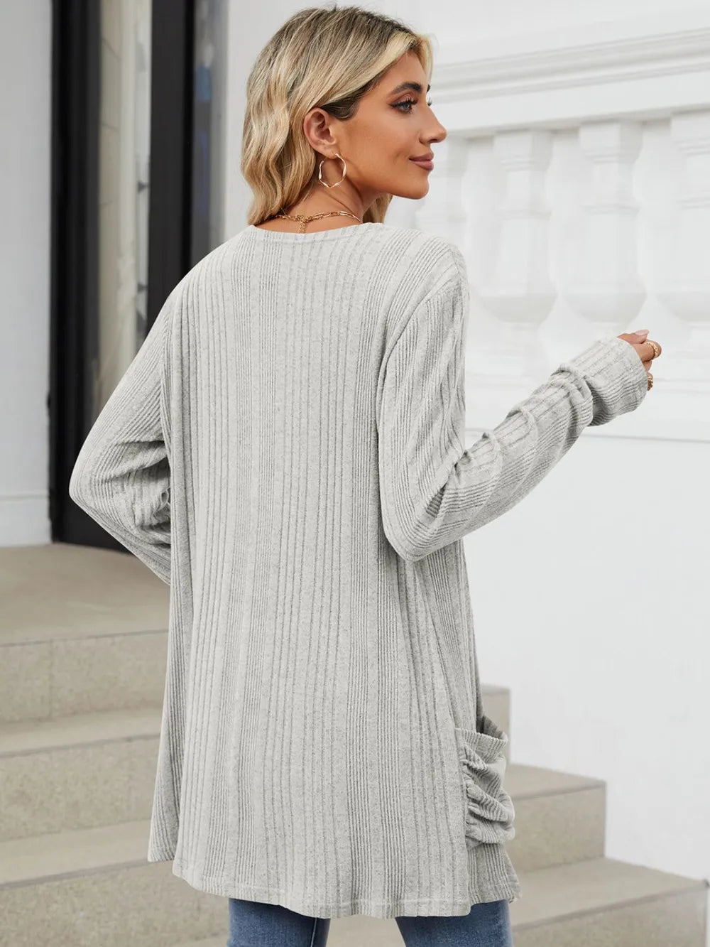 Pocketed Open Front Long Sleeve Cardigan (23)