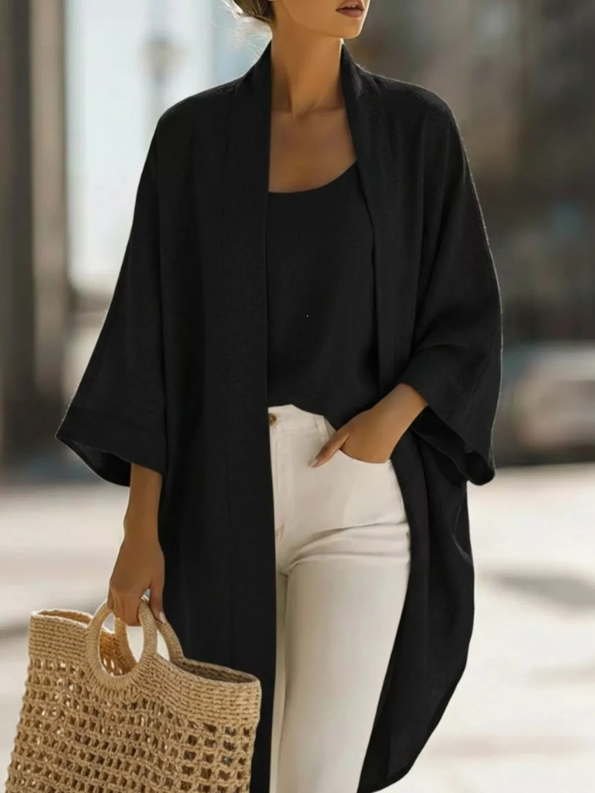 Full Size Open-front Cardigan Matching Tank Top Set Plus (8)