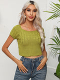 Cable-knit Round Neck Short Sleeve Knit Top