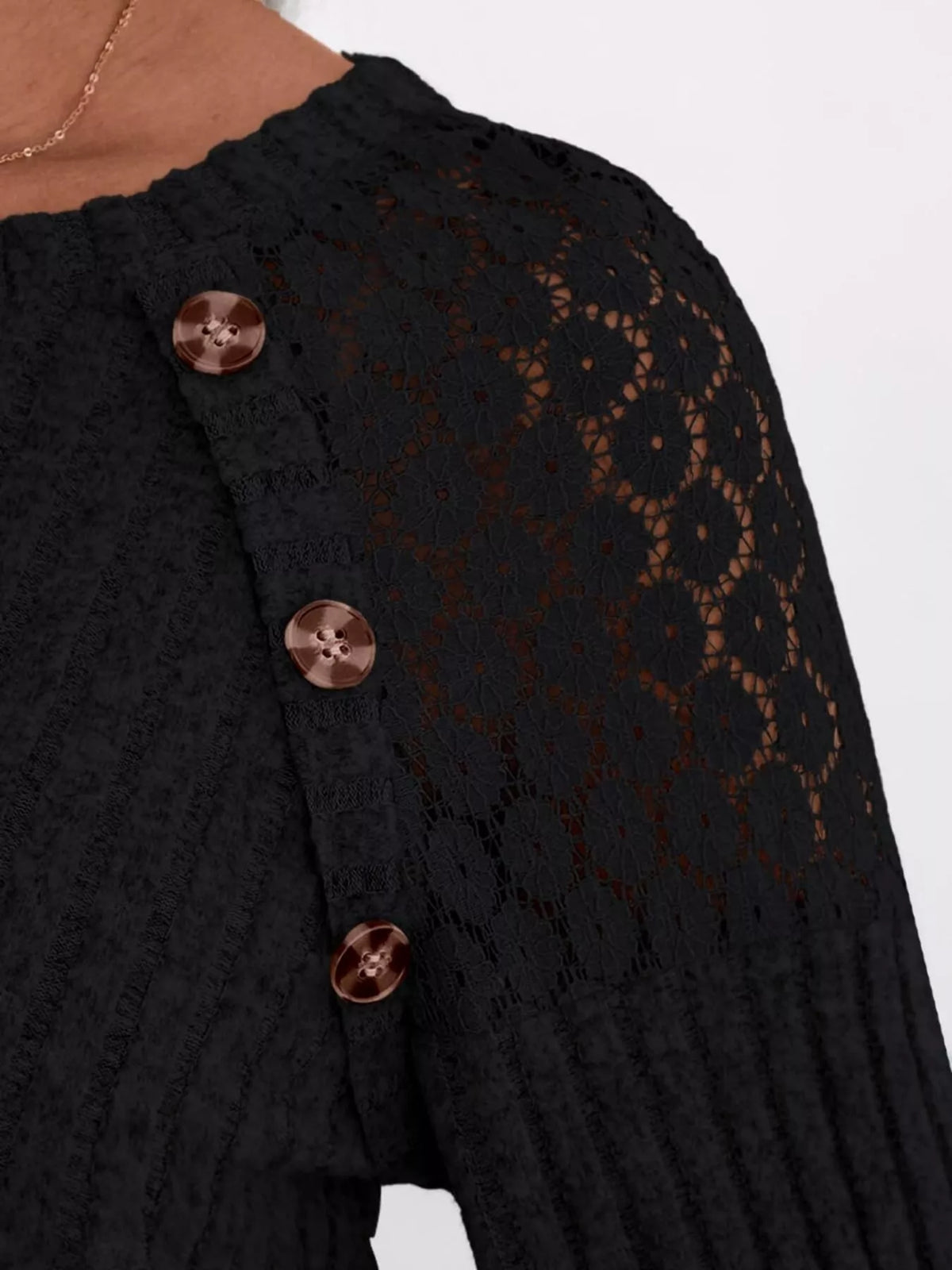 Ribbed Knit T-shirt Lace Shoulder Detail (9)