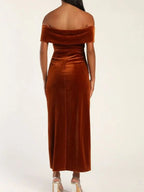 Off-shoulder Wrap Dress Side Slit (19)