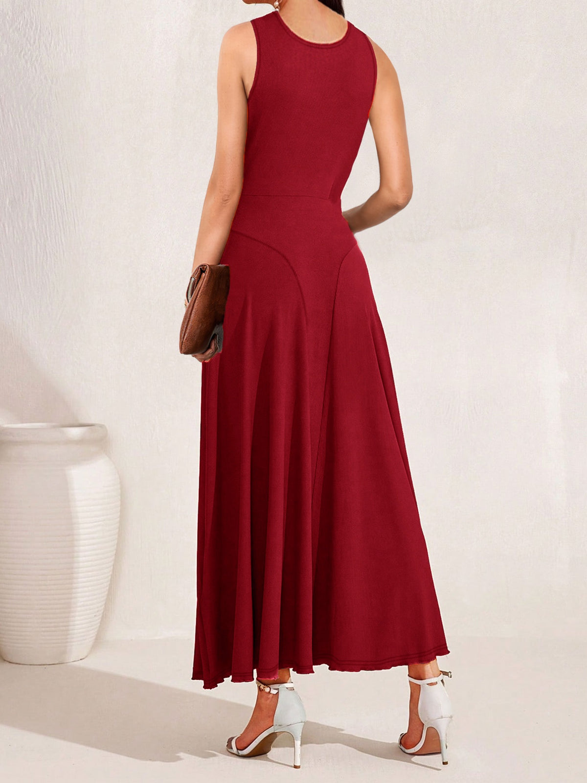 Crisscross Halter Neck A-line Midi Dress (2)