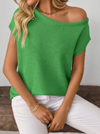 Boat Neck Short Sleeve Knit Top (11)