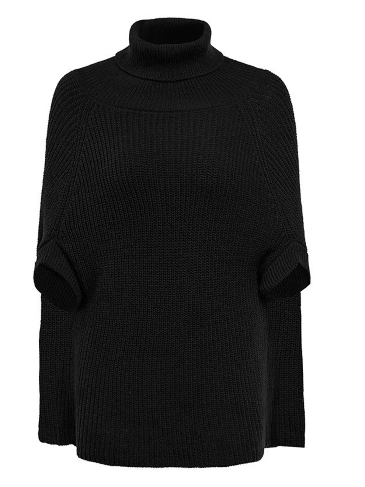 Turtleneck Knitted Cape Sweater (8)