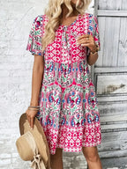 Printed Tie Neck Short Sleeve Dress (3)