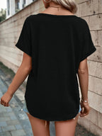 Full Size Decor Button Short Sleeve T-shirt Plus (6)