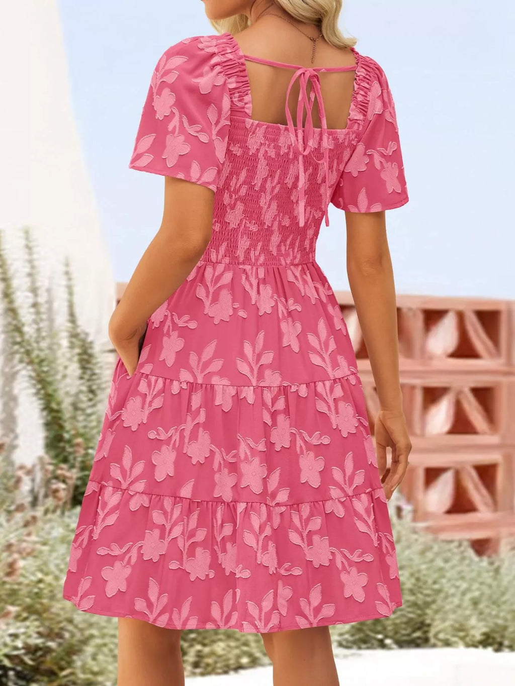 Smocked Square Neck Tiered Mini Dress (8)